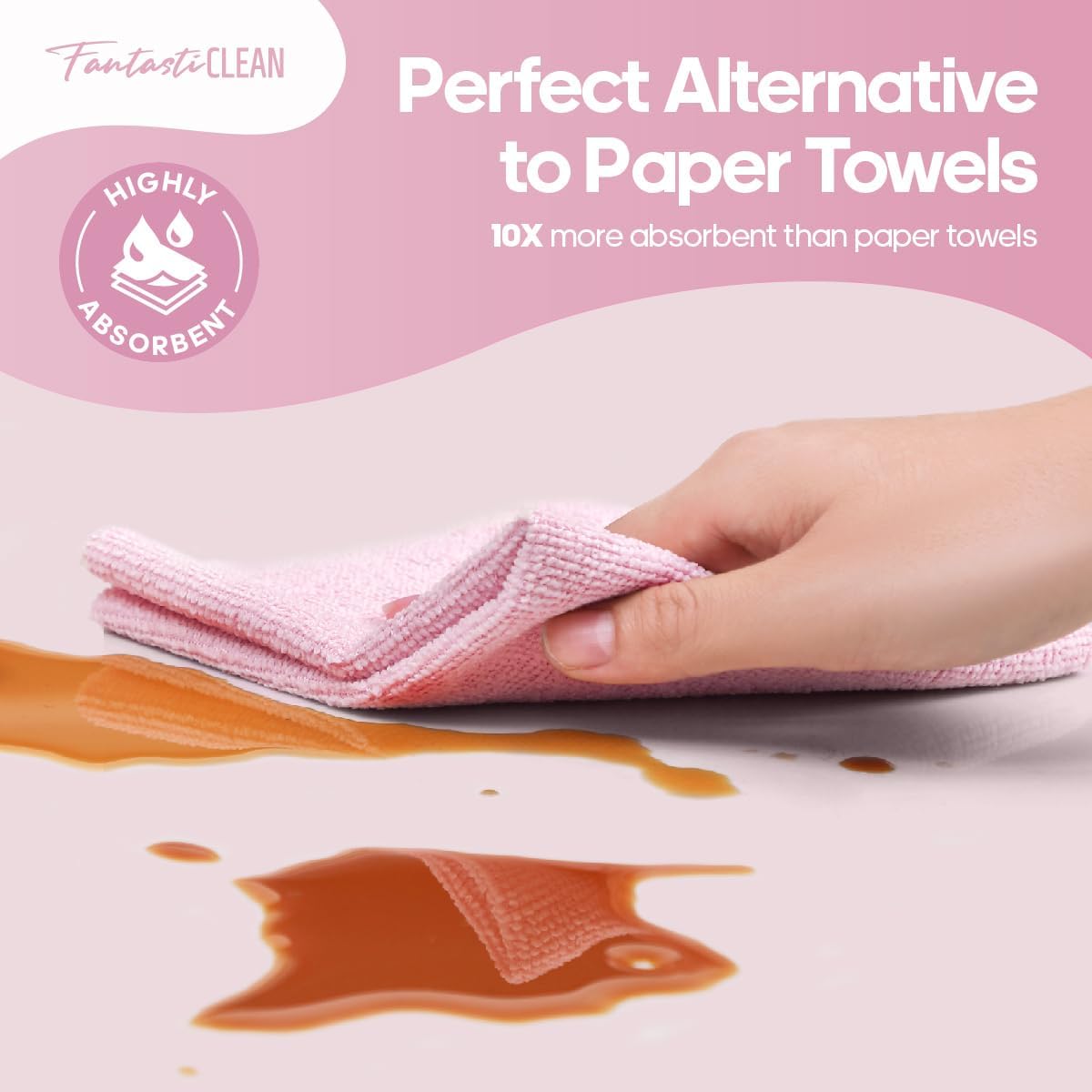 Fantasticlean Kitchen Dish Towels 50 Sheets 12 x 12 Pink