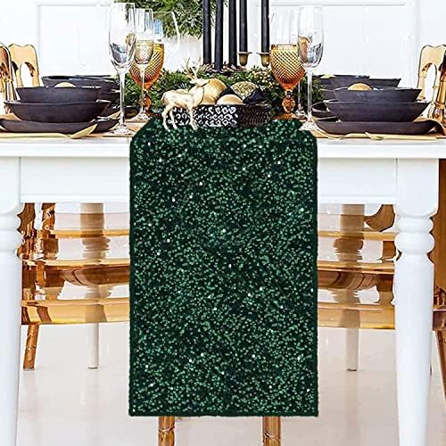 Emerald Green Sequin Velvet Table Runner - 12x72 Inches