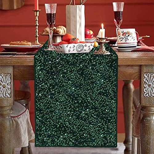 Emerald Green Sequin Velvet Table Runner - 12x72 Inches