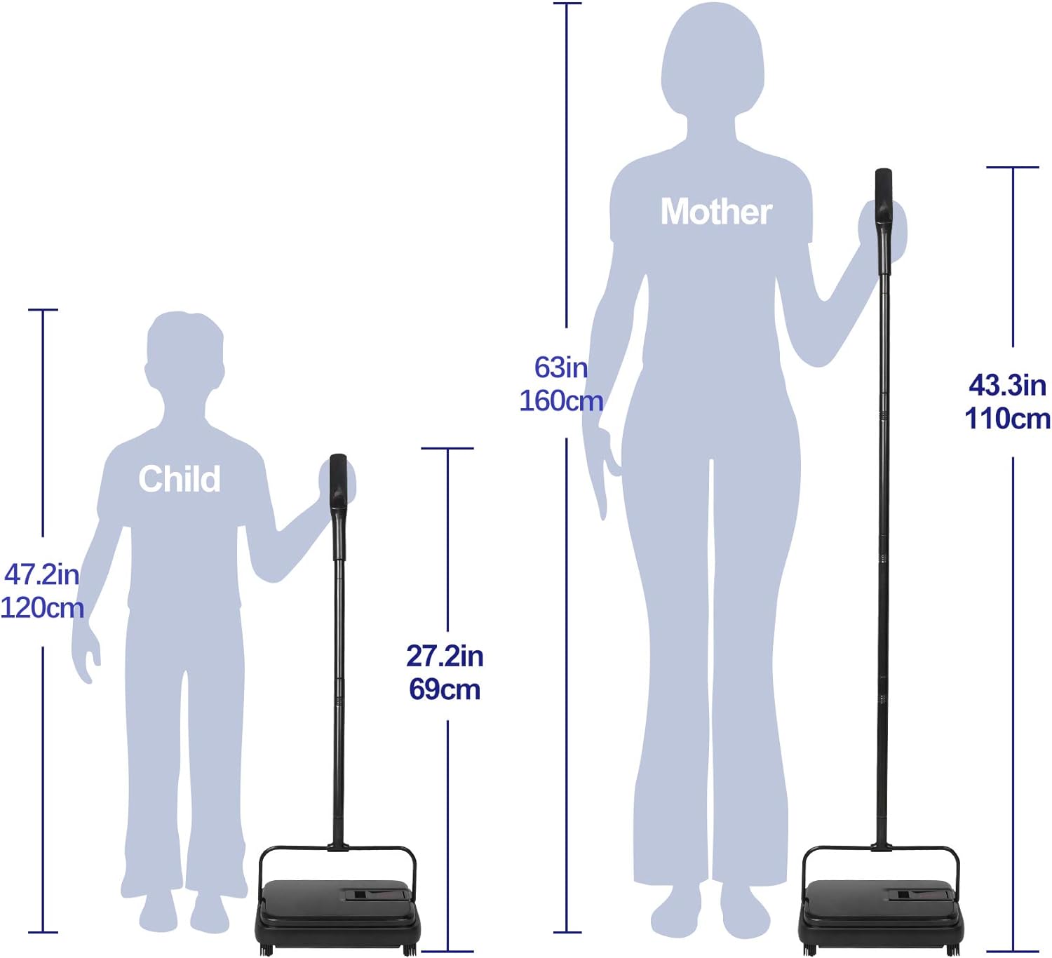 Eyliden Quiet Carpet Sweeper Manual No Noise Lightweight Black