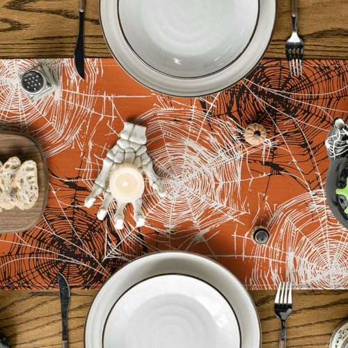 Artoid Mode Spider Web Orange Halloween Table Runner 13x72 Inch