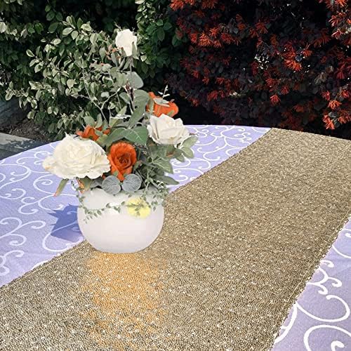 Champagne Sequin Table Runner 12x108 Inch Sparkly Decor