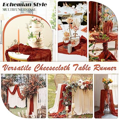 Waligoy Terracotta Cheesecloth Table Runner 6 Pack 35 Inches Long