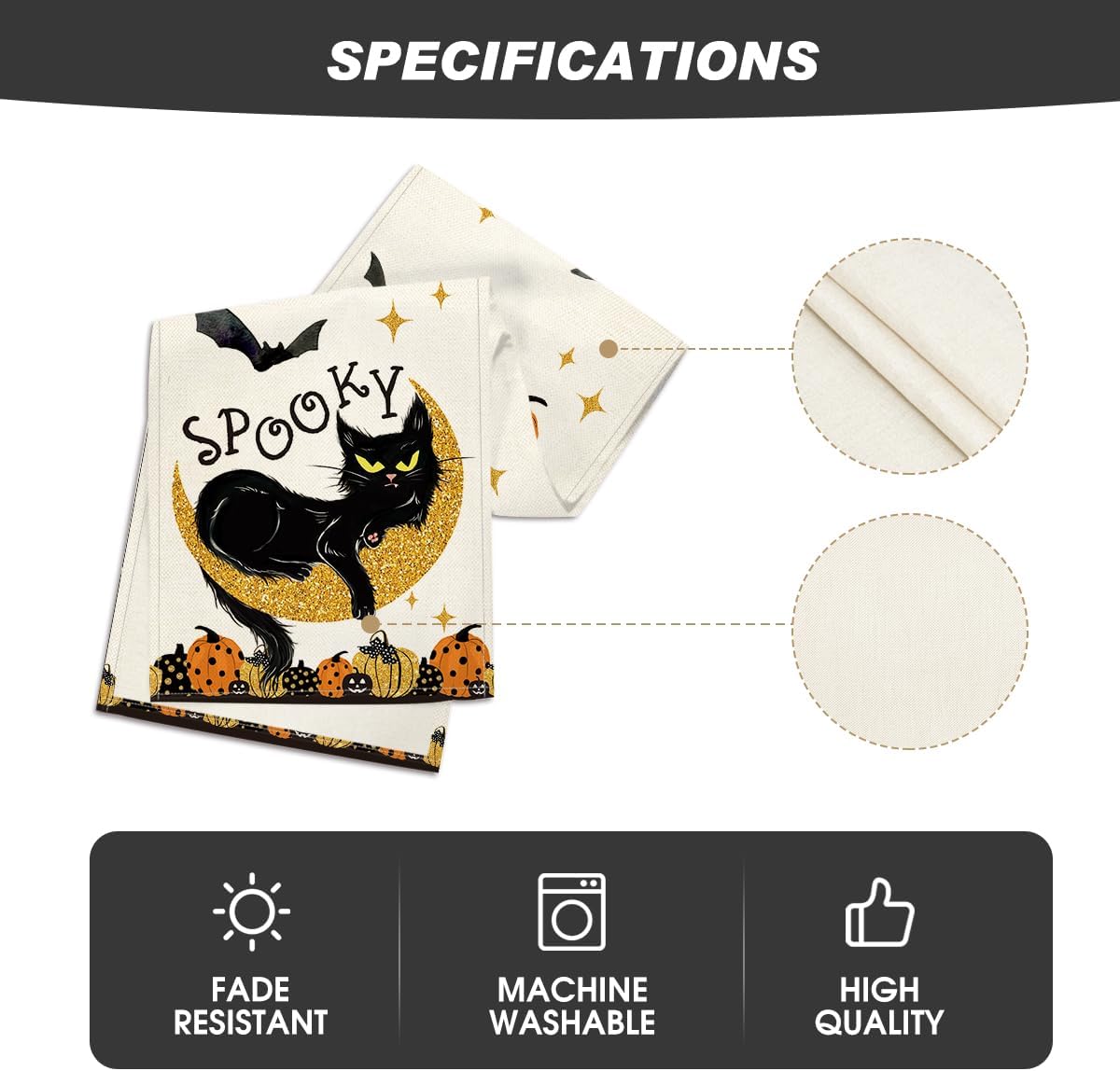 Artoid Mode Spooky Halloween Table Runner with Black Cat Design
