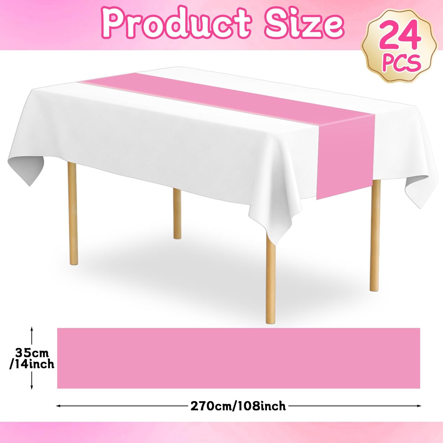 12 Pack Pink Plastic Table Runners 14x108in Wedding Decor