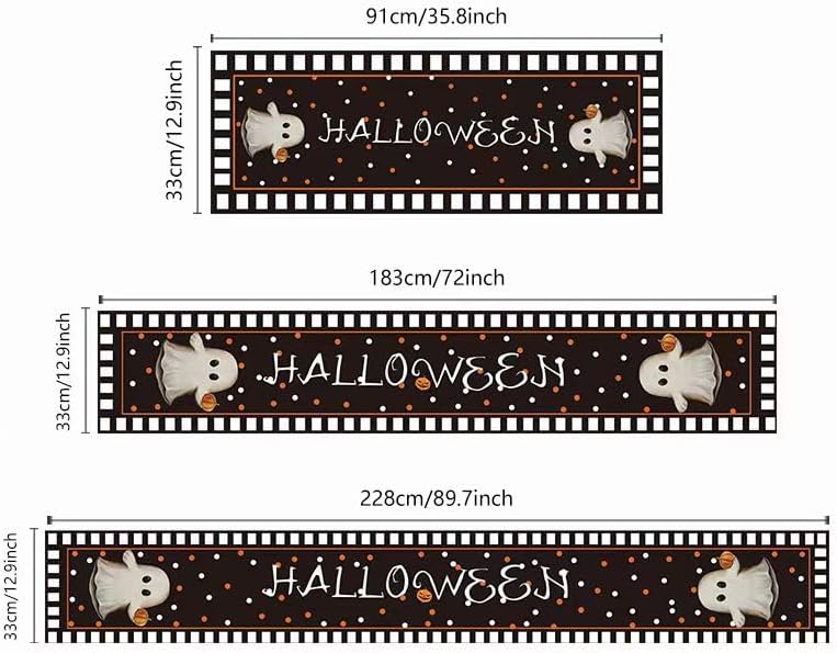 Funny Ghost Table Runner Halloween Pumpkin Chessboard Design 13x72 Inch