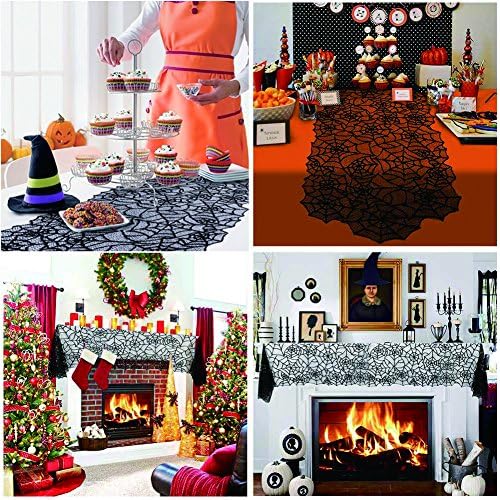 Hooqict Halloween Table Runner 20x80 Inch Black Lace