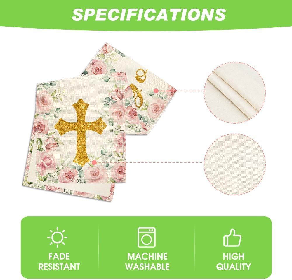 Artoid Mode Pink God Bless Girl Baptism Baby Shower Table Runner 13x72 Inch