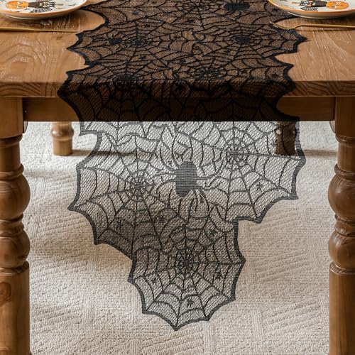 Sioloc Halloween Table Runner with Black Lace Spider Web Design