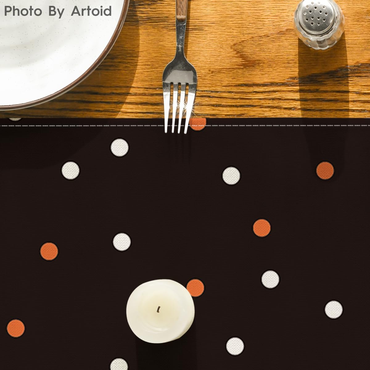 Artoid Mode Black Boo Ghost Pumpkin Dots Table Runner