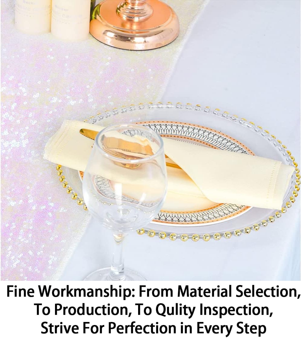 ShinyBeauty Sequin Table Runner 12x108 Inch Iridescent White Pack of 1