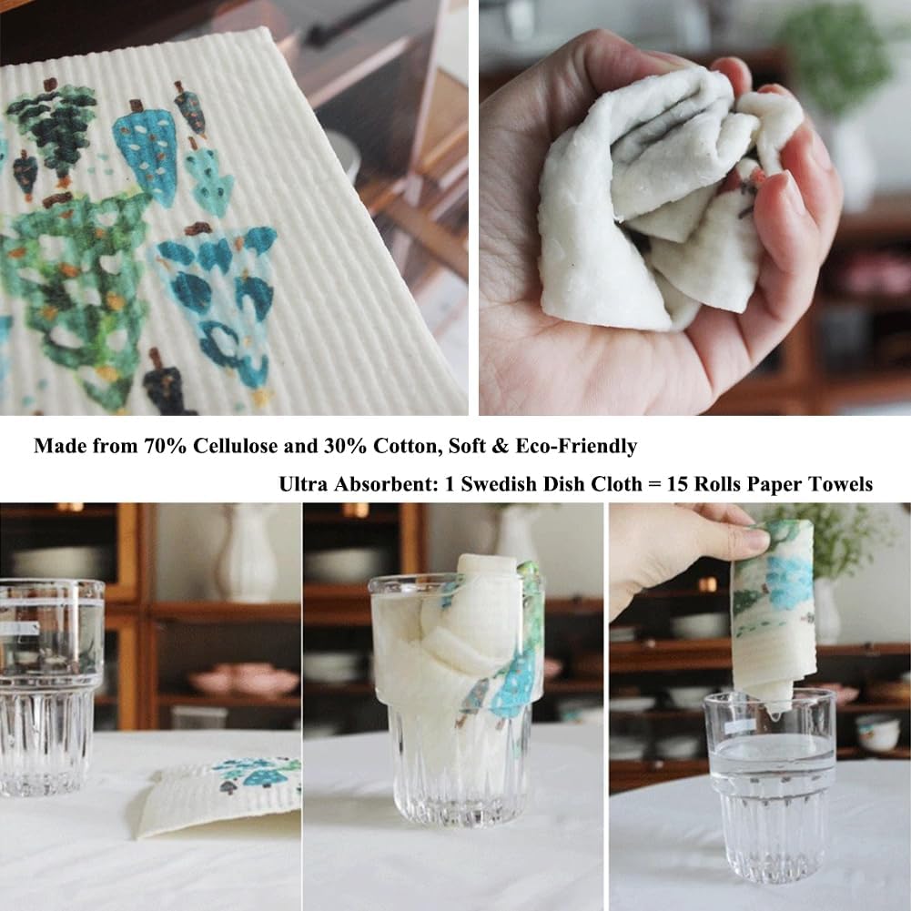 TREEWOO Reusable Dish Cloths Set of 6 Natural Cotton