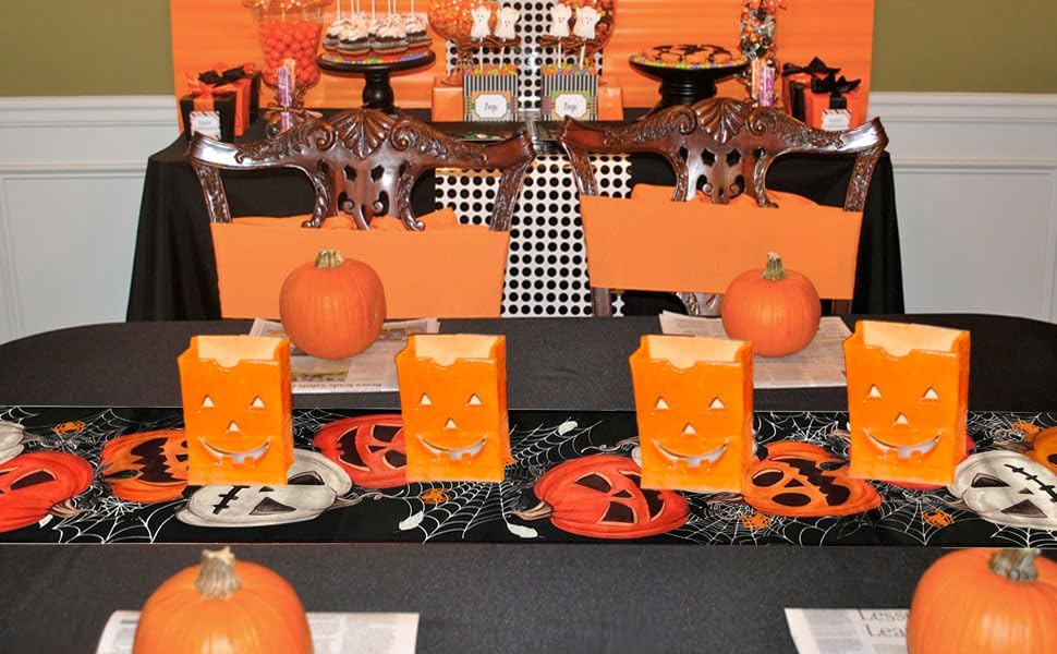 Halloween Table Runner 72 Inch Spider Web Pumpkin Decor