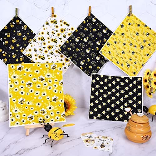 Whaline Bee Dish Cloths 6 Pack Yellow Black Hand Drying Tea Towels