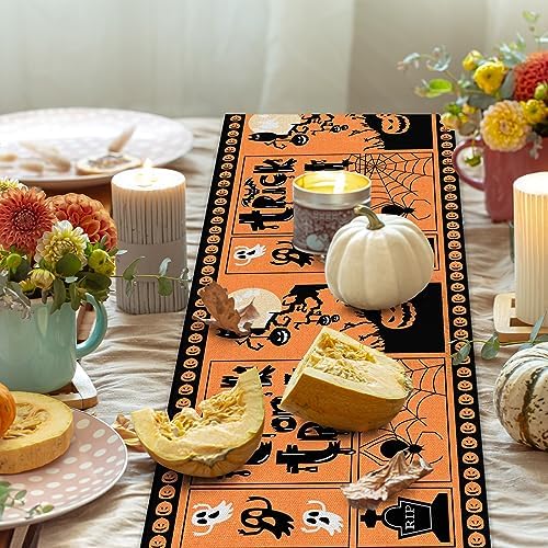 Halloween Table Runner with Pumpkin Ghost Design