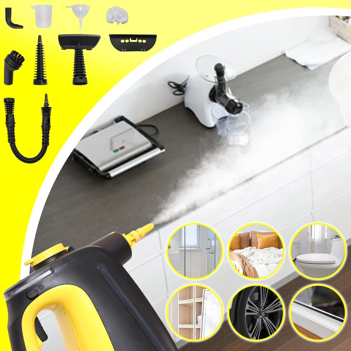 Yardeen 1350W Pressurized Handheld Steam Cleaner with 10-Piece Accessory Set