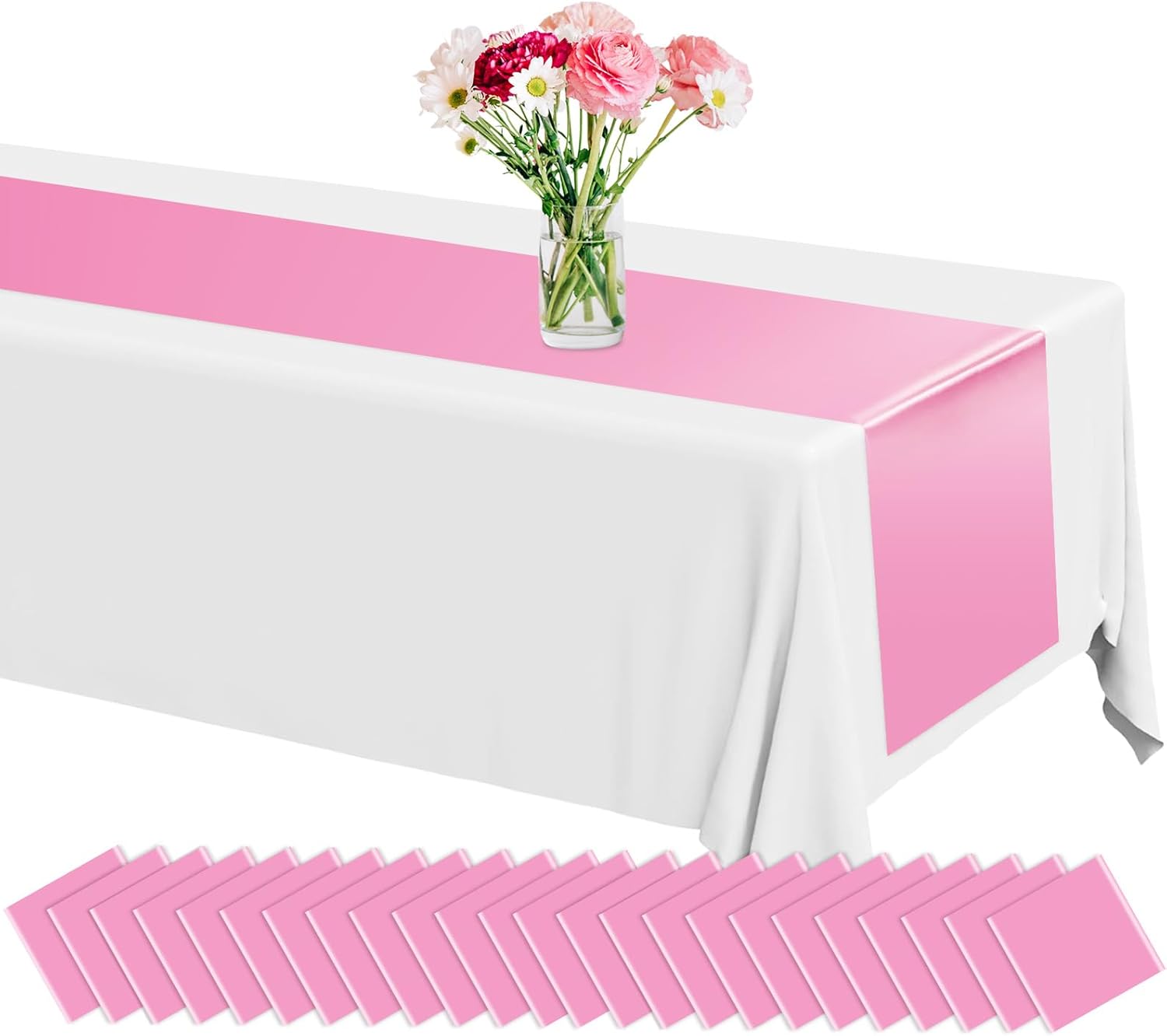 12 Pack Pink Plastic Table Runners 14x108in Wedding Decor