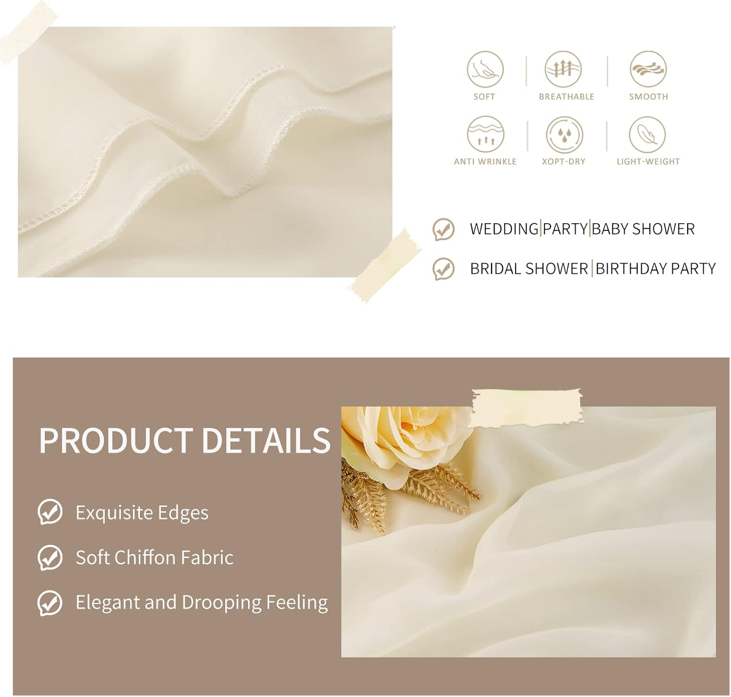Ivory Chiffon Table Runner 2 Pack Romantic Wedding Decor