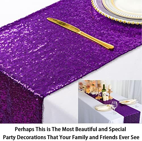 ShinyBeauty Purple Sequin Table Runner with Tassel