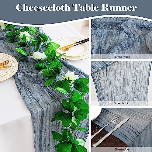 2 Pack 10 Ft Dusty Blue Cheesecloth Table Runners