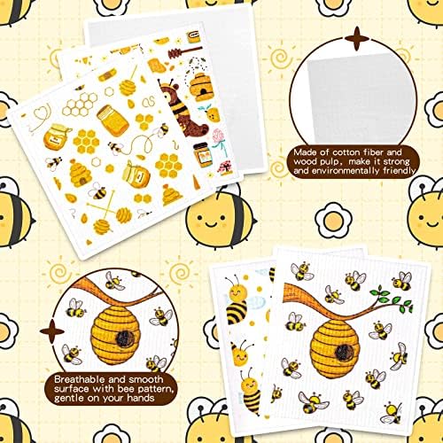 Newwiee 9 Pcs Bee Dish Cloths for Kitchen Cleaning