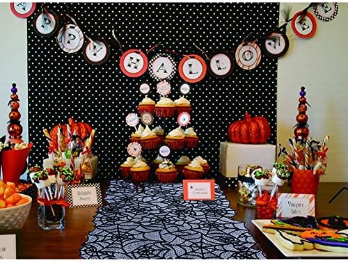 Hooqict Halloween Table Runner 20x80 Inch Black Lace