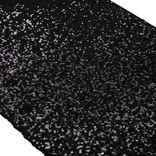 ShinyBeauty Black Sequin Table Runner 12x108 Inch
