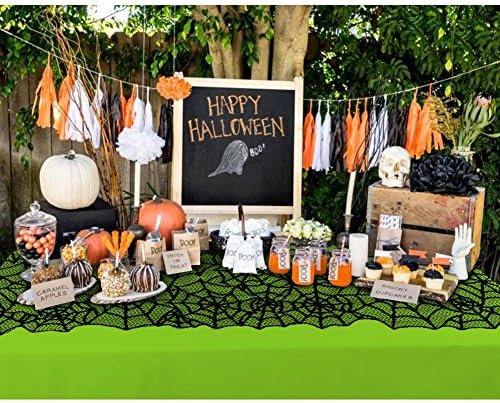 AerWo 80x20 Inch Black Spider Web Table Runner Halloween Decoration