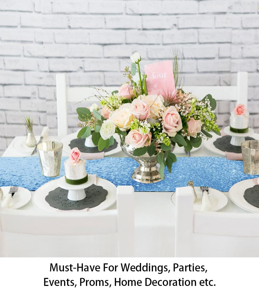 ShiDianYi Baby Blue Sequin Table Runner 12x72 Inch for Baby Shower