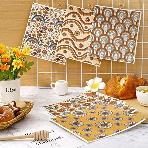 Whaline 6 Pack Boho Floral Dish Cloths