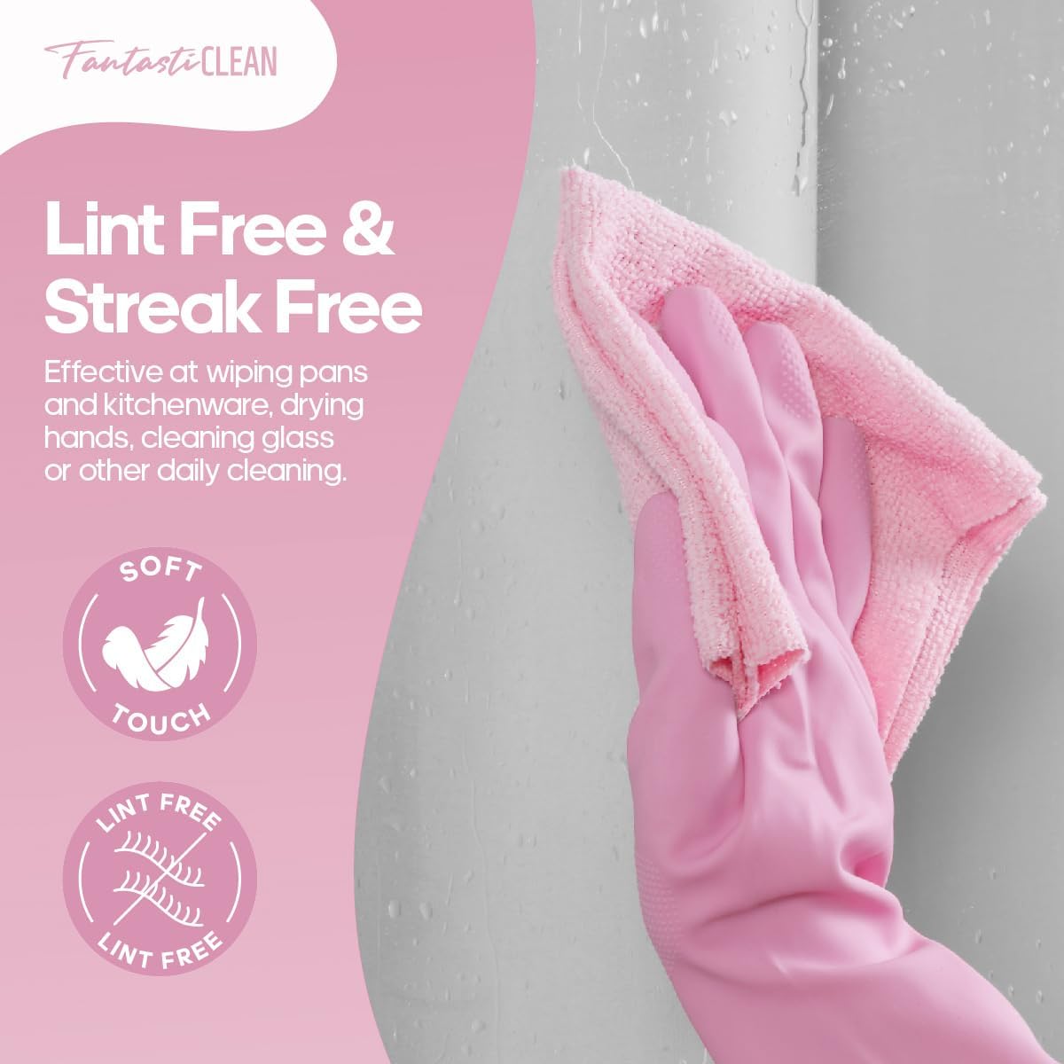 Fantasticlean Kitchen Dish Towels 50 Sheets 12 x 12 Pink
