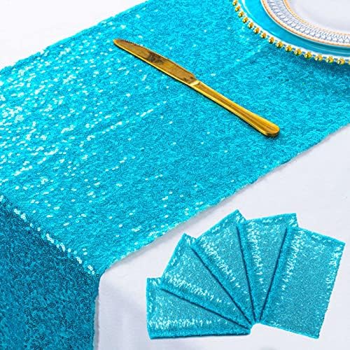 ShiDianYi Turquoise Sequin Table Runners 5 Pack