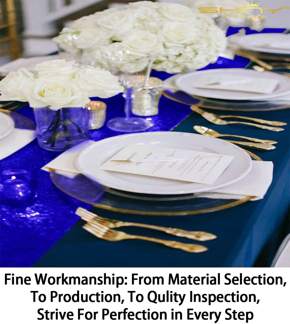 ShinyBeauty Sequin Table Runner with Tassel 12x72 Inch Royal Blue