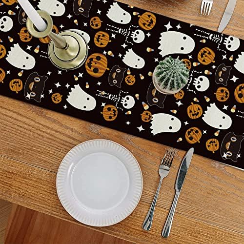 GAGEC Halloween Table Runner Black Cat Pumpkins