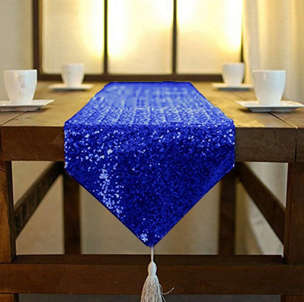 ShinyBeauty Sequin Table Runner with Tassel 12x72 Inch Royal Blue