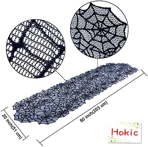 Hooqict Halloween Table Runner 20x80 Inch Black Lace