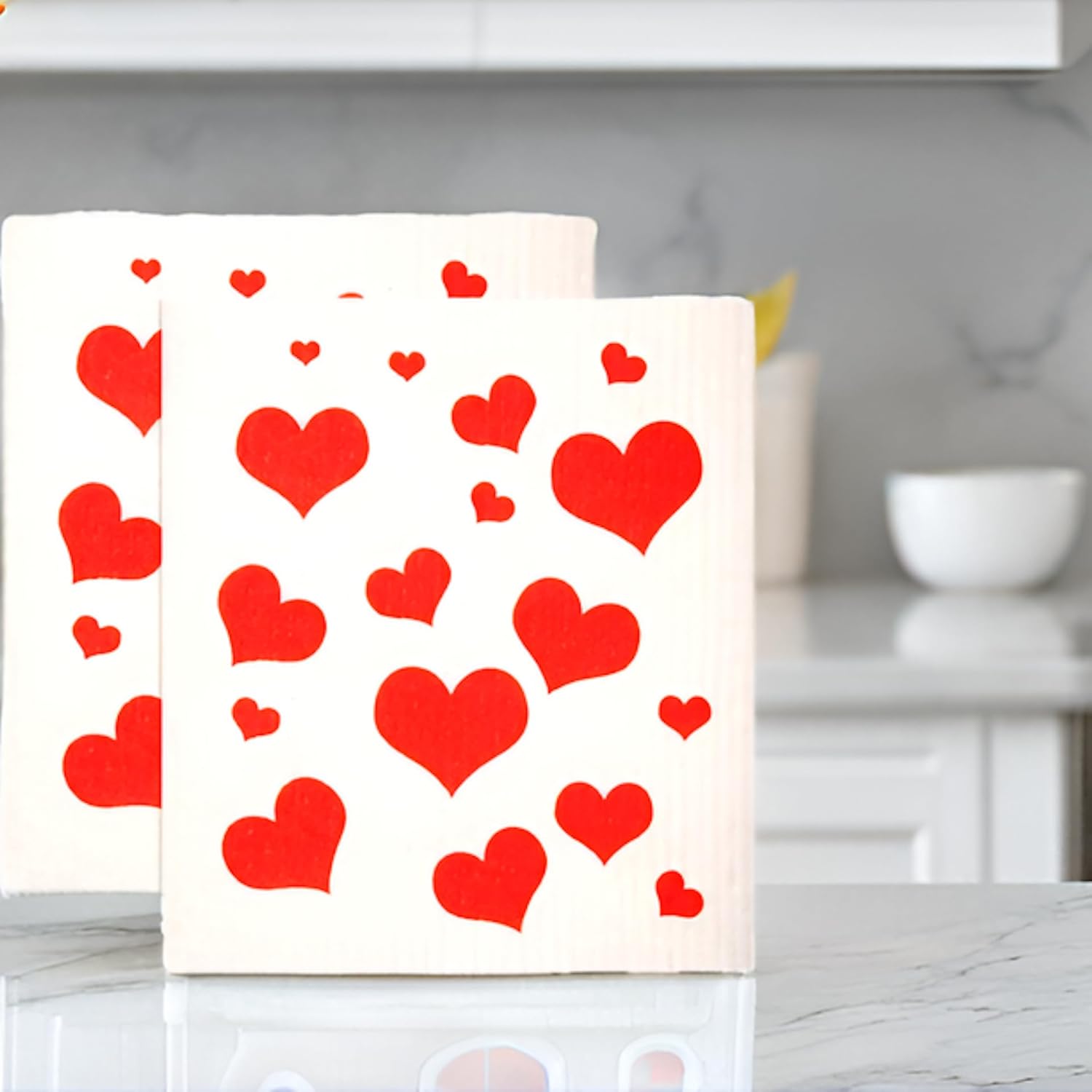 GMIcratifs Swedish Dishcloths 2 Pack Red Flying Hearts Print