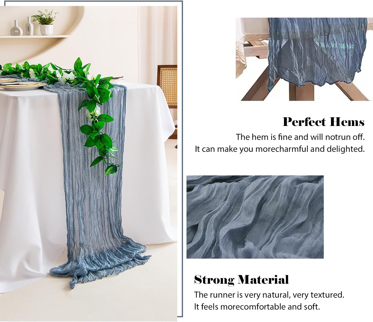 2 Pack 10 Ft Dusty Blue Cheesecloth Table Runners