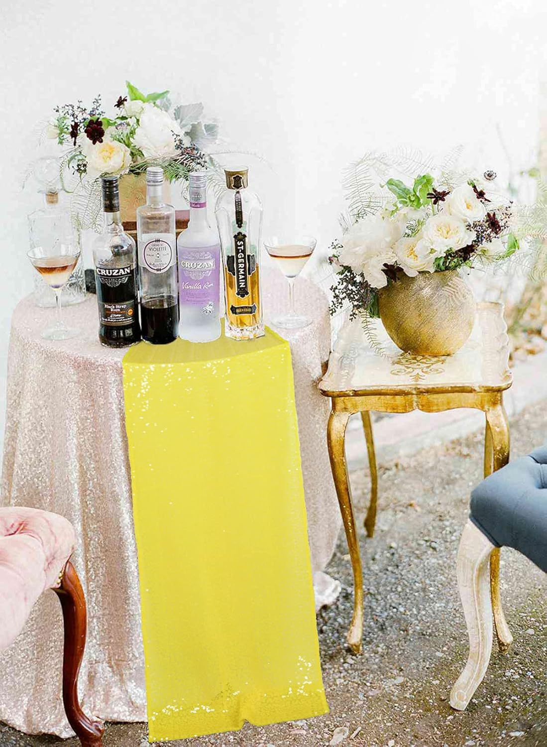 ShinyBeauty Yellow Sequin Table Runner 12x108 Inch