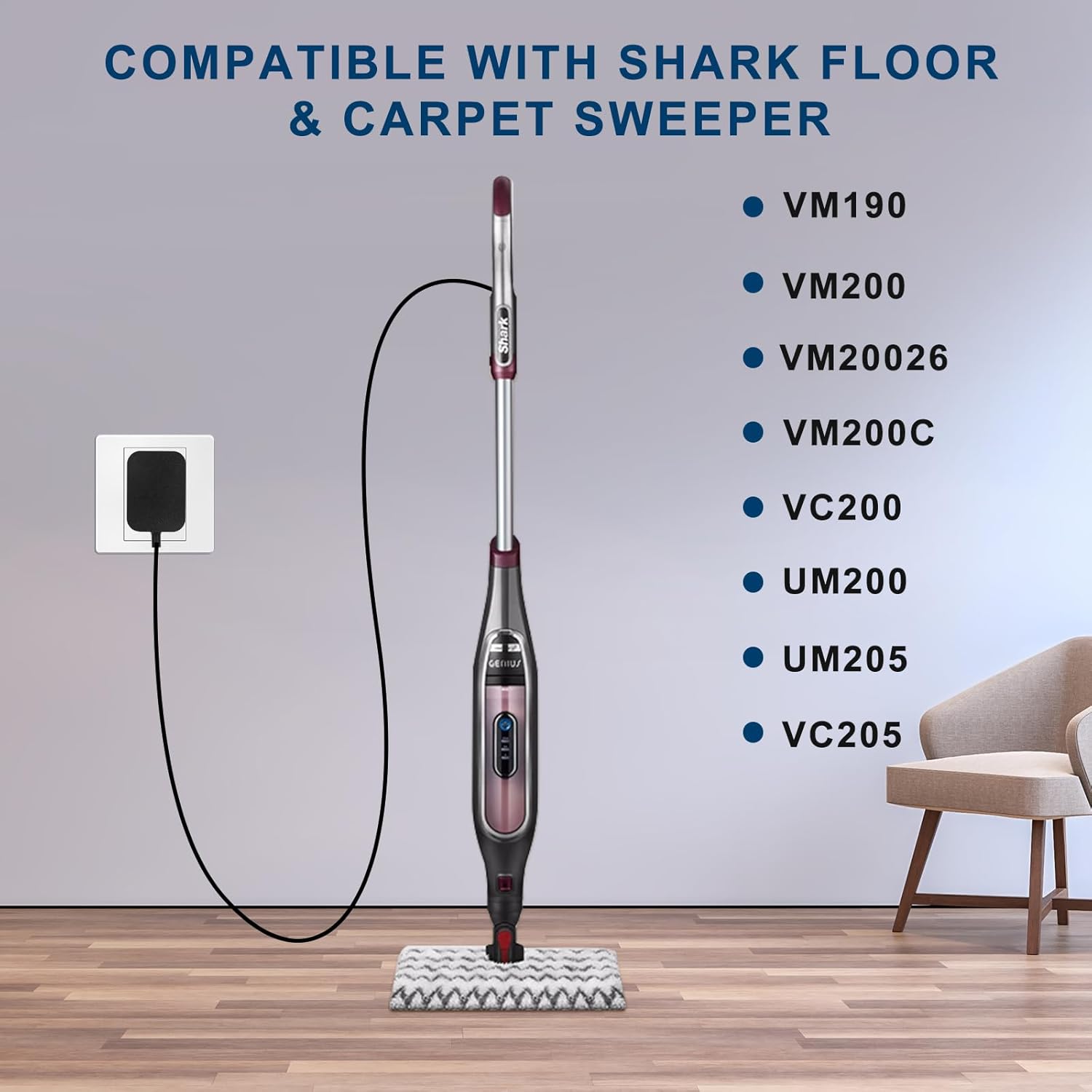 Shark Vacmop Charger 18 Meter Replacement for VM200 VM190 Series