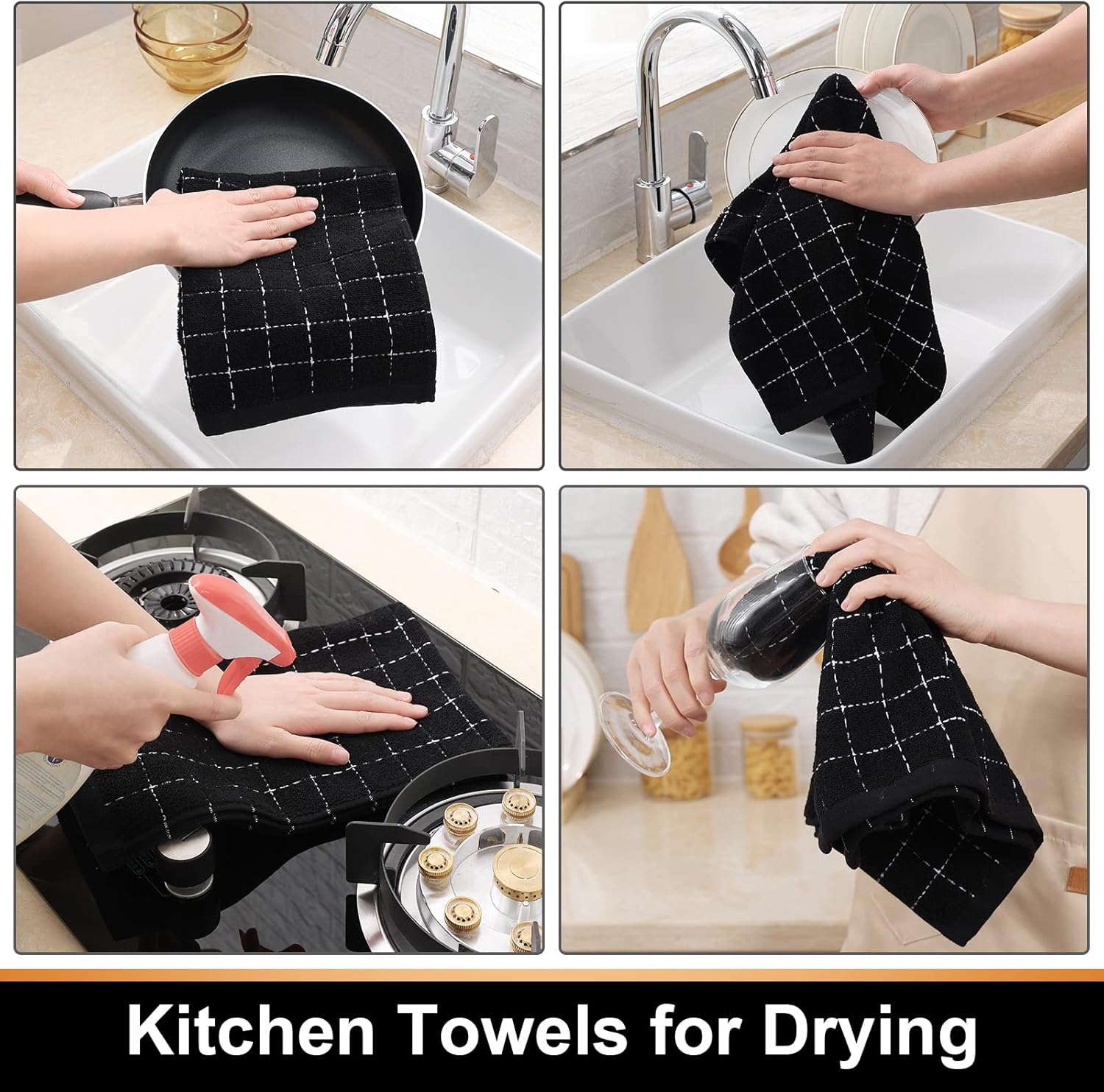 Mordimy 100 Cotton Dish Towels 16x26 4 Pack Black