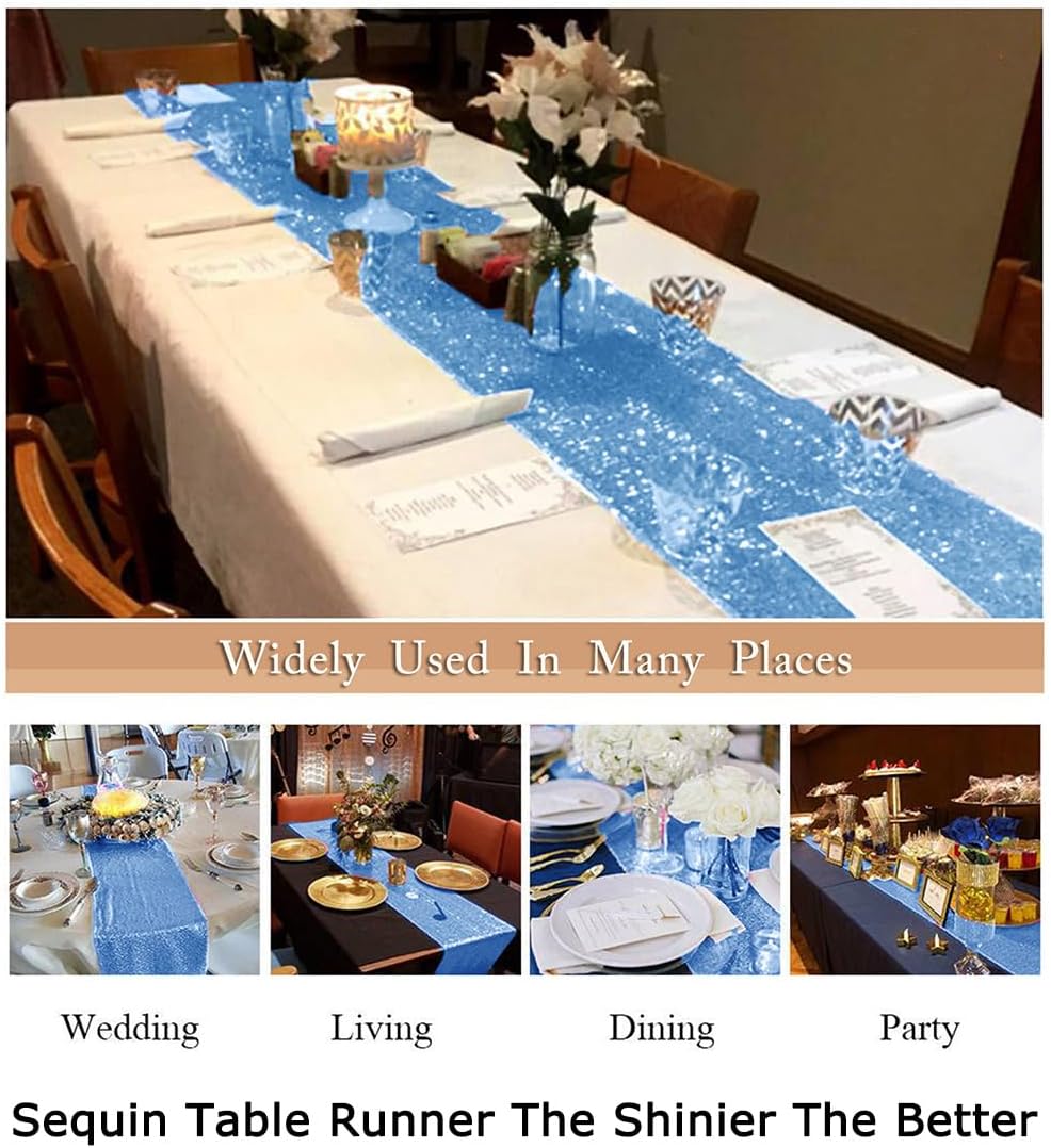 ShiDianYi Baby Blue Sequin Table Runner 12x72 Inch for Baby Shower