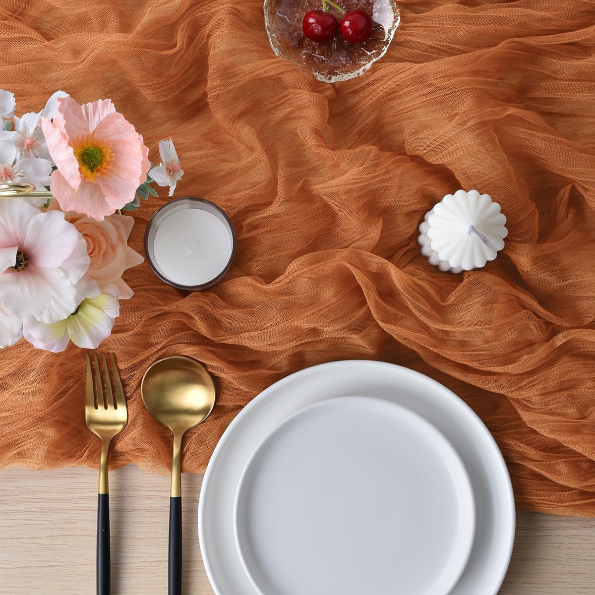 Joanlody Terracotta Cheesecloth Table Runner 10ft