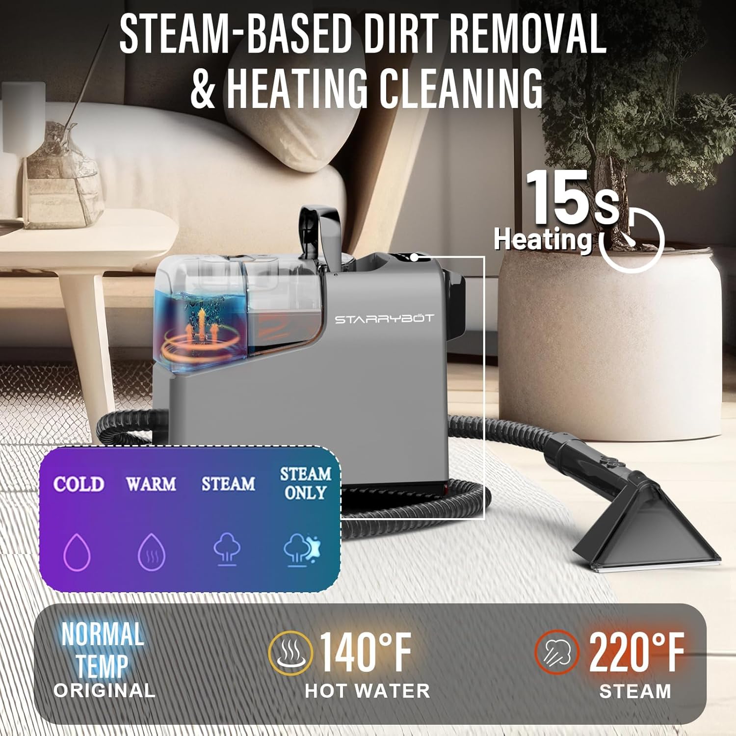 Starrybot Carpet Upholstery Cleaner with Steam and Suction