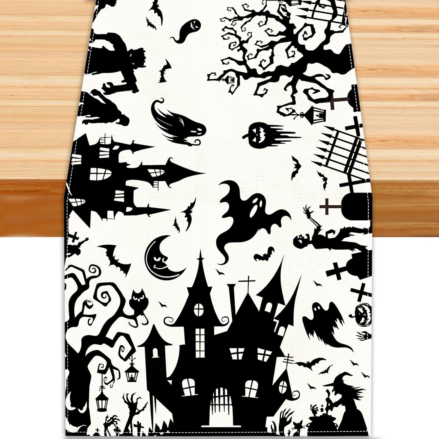 Halloween Table Runner with Haunted House Design
