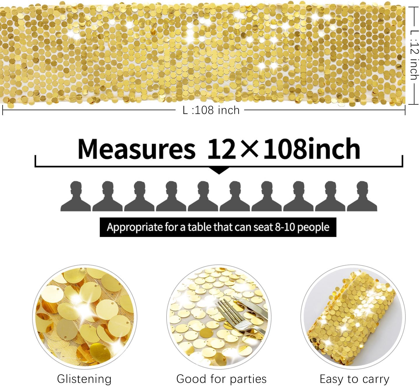 Pufogu 12x108 Inch Gold Sequin Table Runner