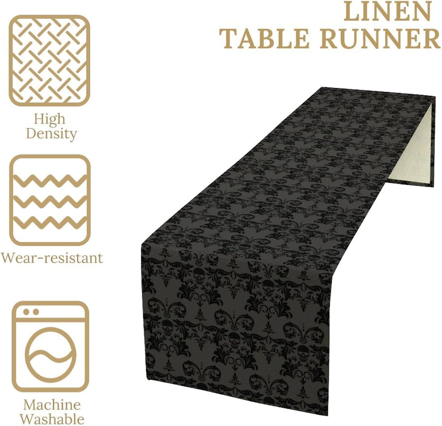 Black Skeleton Table Runner Victorian Gothic Floral Design
