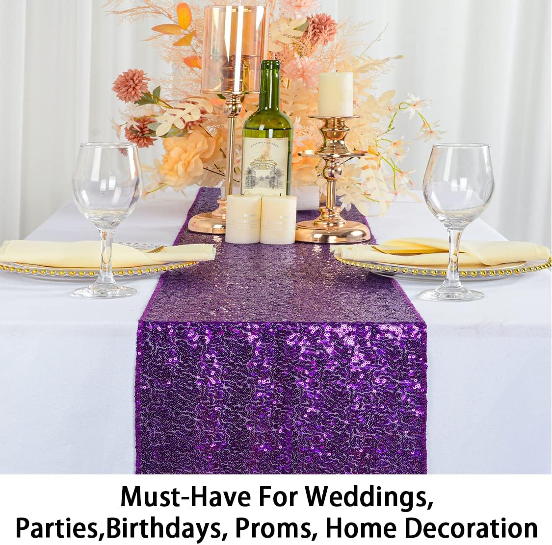 ShinyBeauty Purple Sequin Table Runner with Tassel