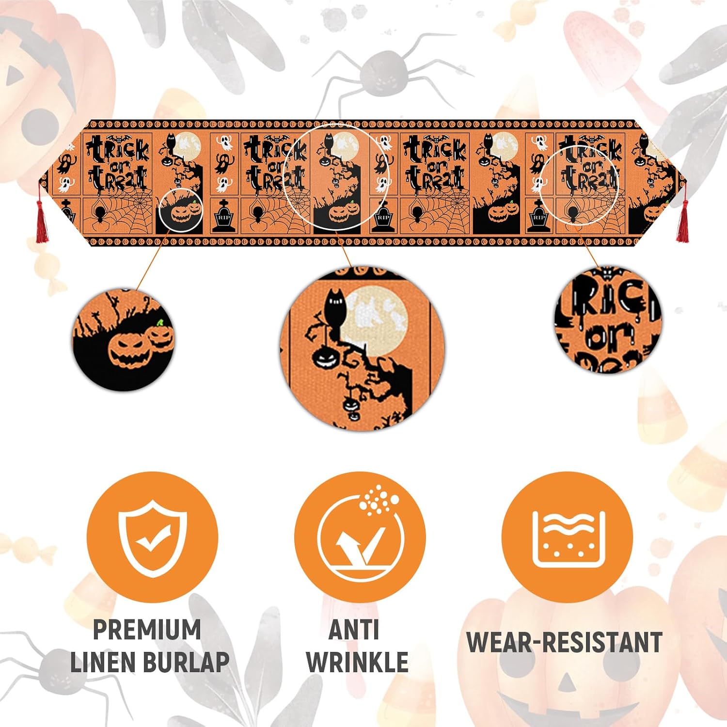 Halloween Table Runner with Pumpkin Ghost Design