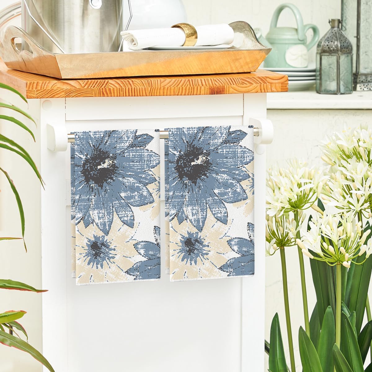 Artoid Mode Blue Floral Boho Dish Towels Set of 2
